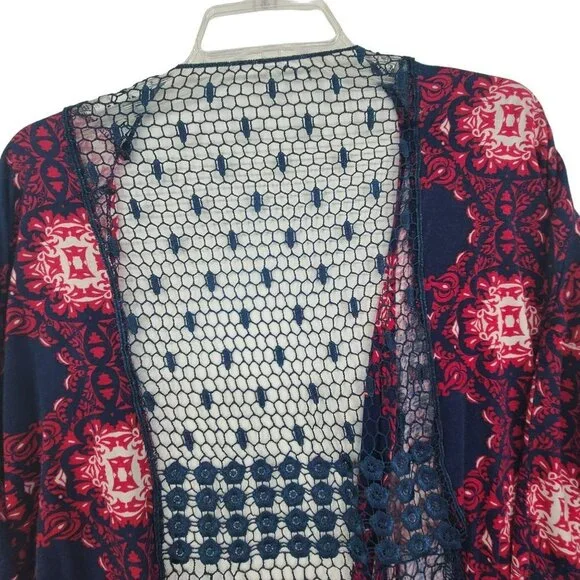 Charlotte Russe Women’s Purple Printed Long Sleeve kimono Size M Boho festival - Picture 8 of 10